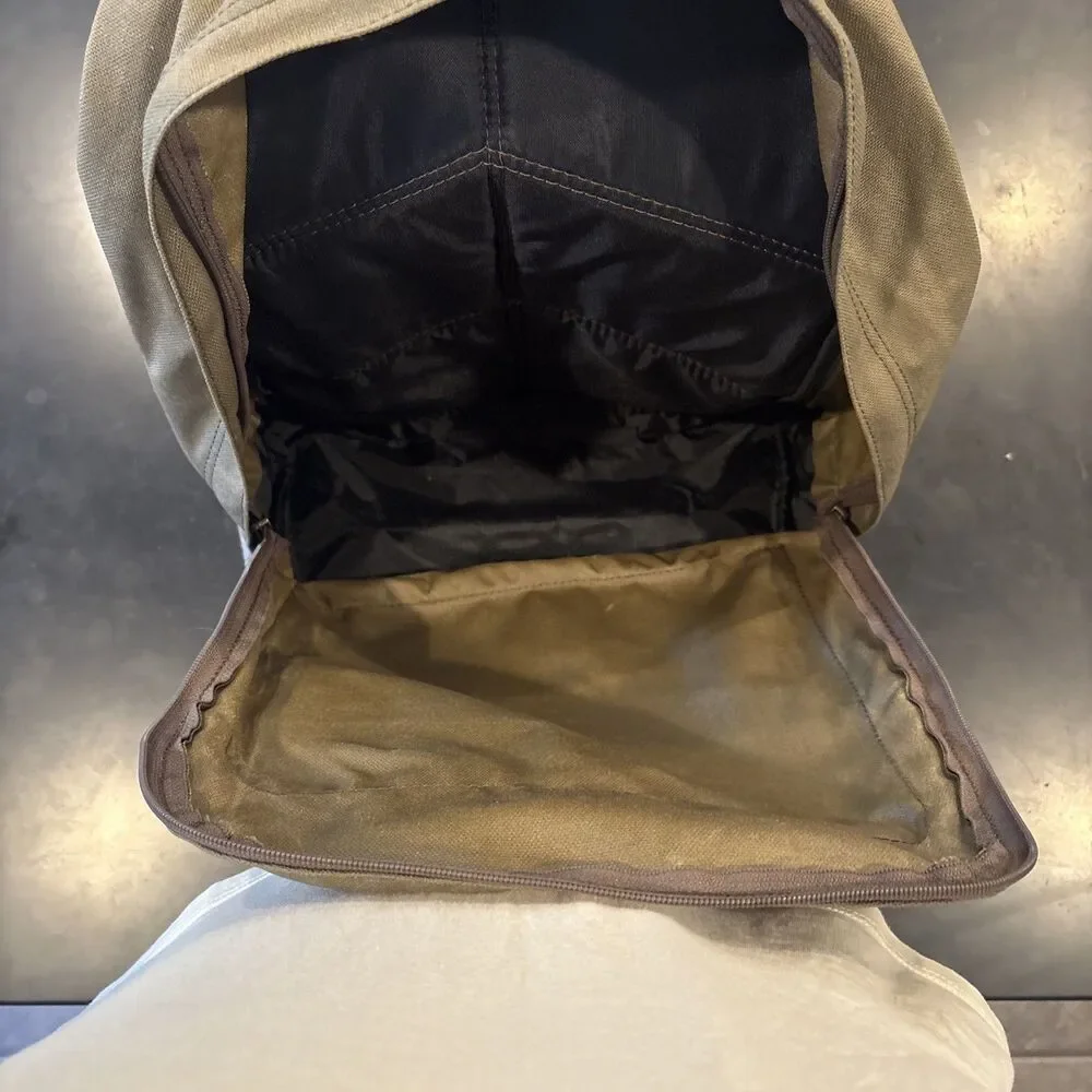 Vtg 90s Eddie Bauer Legacy Leather Canvas Backpack Olive Green Gorpcore